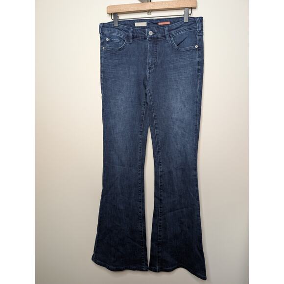 Pilcro Anthropologie Wide Leg Flared Dark Wash Mid Rise Jeans Size 28T - Picture 1 of 13